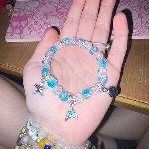 Silver and Blue Beaded Charm Bracelet